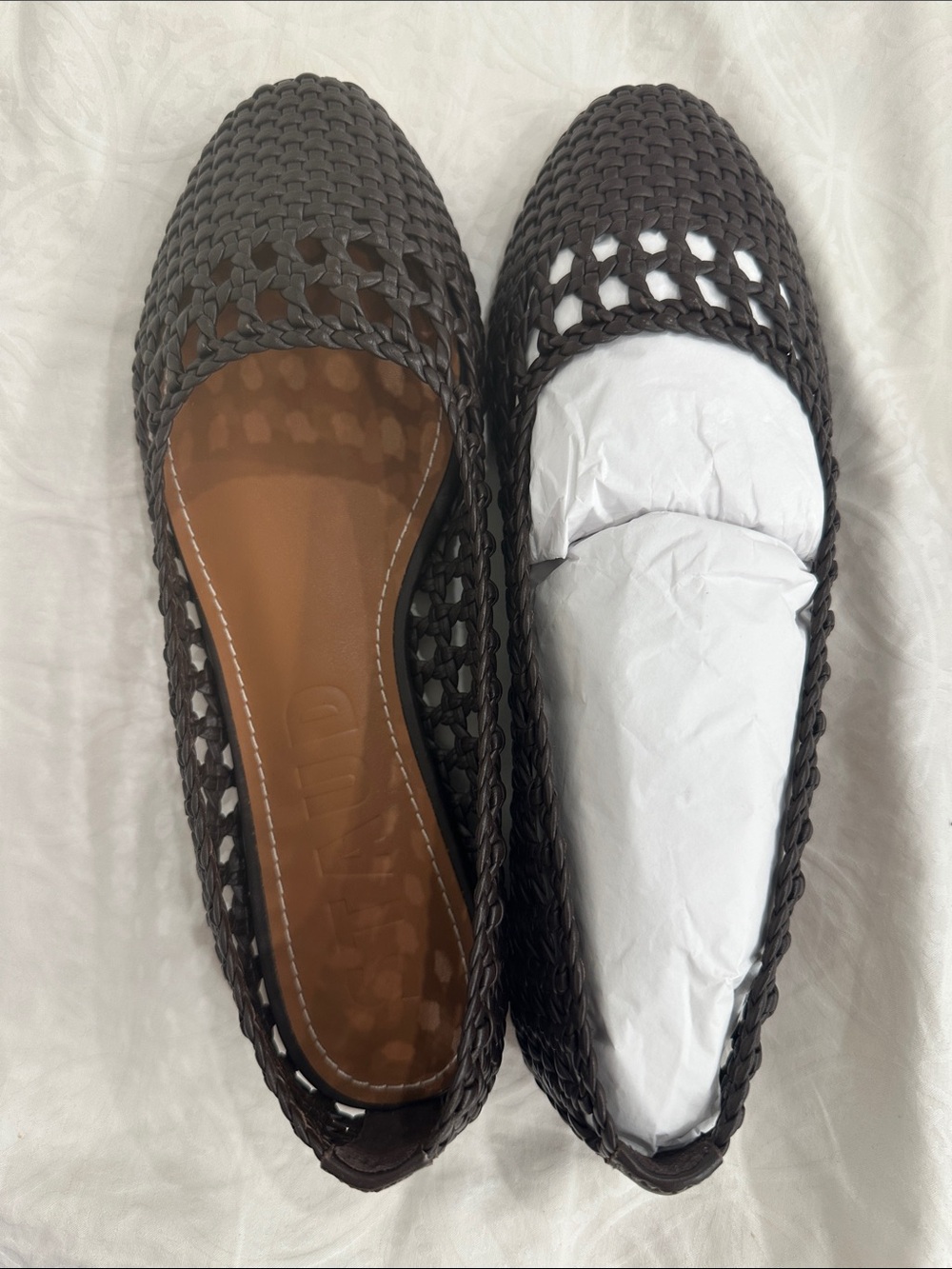 STAUD Nell Dark Brown Woven Slip-On Flats